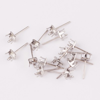 Square shape Stud Findings With Hole Ear Drop Girl Diy earring post silver for zircon