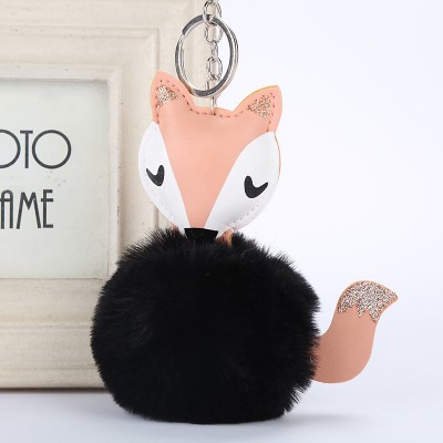 lovely fox rabbit fur ball key chains soft pvc key holders for bag car