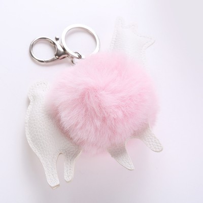 artificial pompoms rabbit fur ball key chain women bag car hotel key card holder