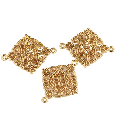 newest style gold color hollow rhombus filigree with 2 loops