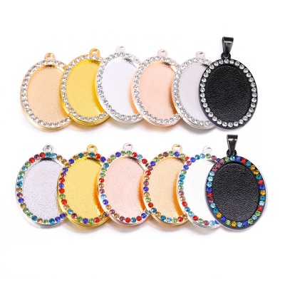 Wholesale custom diy oval crystal charms rhinestone oval pendant tray