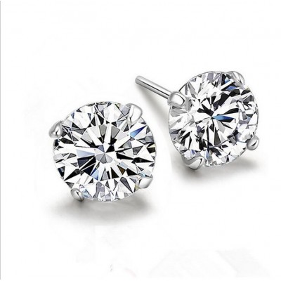 white round shape gemstone 925 sterling silver Zircon stud earring