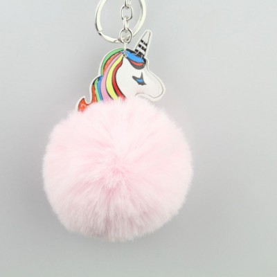 bunny fluffy keychain rainbow Fakie horse pom pom light pink puff keychain