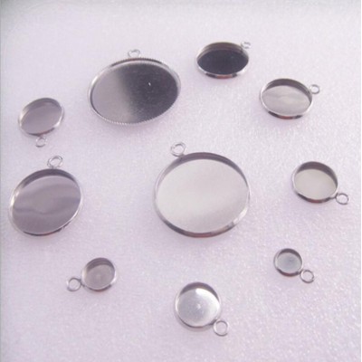 Stainless Steel Bezel Pendant Trays Round Cabochon Settings Trays Pendant