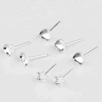 hot sale good quality heart and star 925 sterling silver earring stud for setting glass