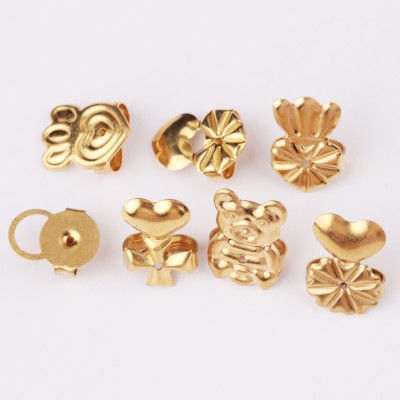 Manufacturer direct sell gold Brass Tension Ear Nut real blank bear and heart Earring Back card holder